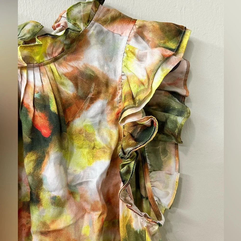 Marie Oliver Emma Top Garden Print Sz L Silk Blend